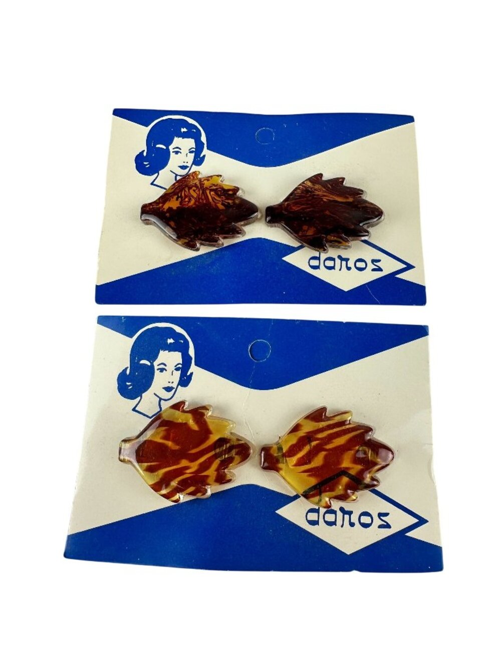 Vintage Daros Leaf Hair Clips Pins 2 Pairs Tortoise Shell Lucite